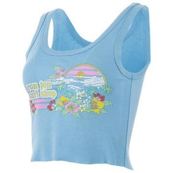 Ron Jon Surf Shop Crop Tank Top Blue Ribbed Retro Flowers Y2K Fit Medium - Picture 2 of 6